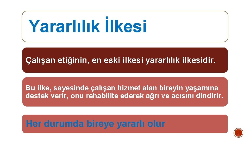 Yararlılık İlkesi Çalışan etiğinin, en eski ilkesi yararlılık ilkesidir. Bu ilke, sayesinde çalışan hizmet Yararlılık İlkesi Çalışan etiğinin, en eski ilkesi yararlılık ilkesidir. Bu ilke, sayesinde çalışan hizmet