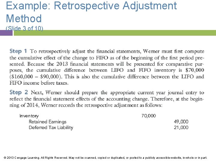 Example: Retrospective Adjustment Method (Slide 3 of 10) © 2013 Cengage Learning. All Rights