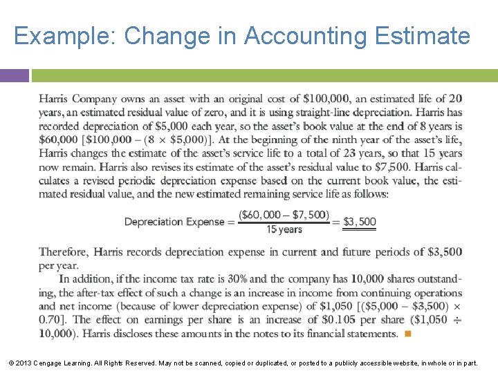 Example: Change in Accounting Estimate © 2013 Cengage Learning. All Rights Reserved. May not