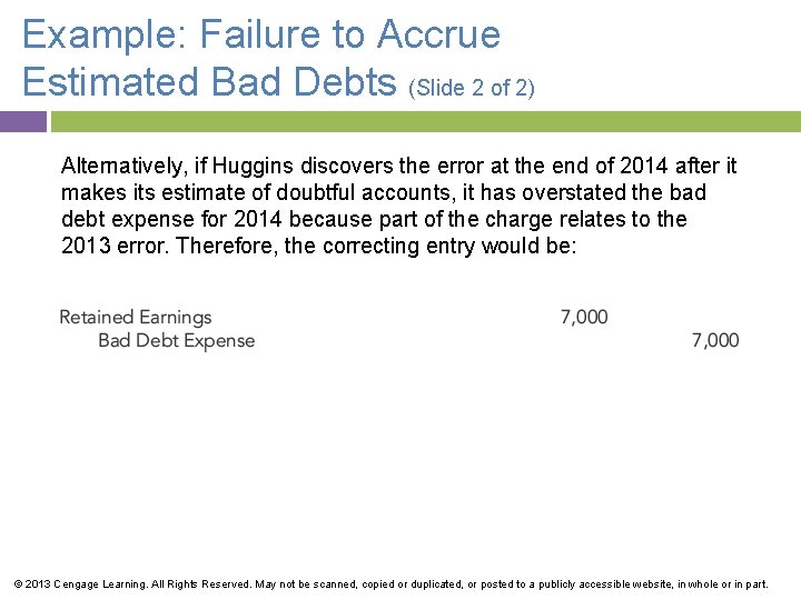 Example: Failure to Accrue Estimated Bad Debts (Slide 2 of 2) Alternatively, if Huggins