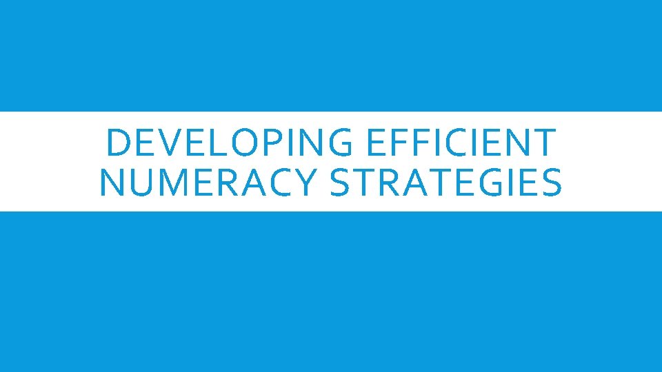 DEVELOPING EFFICIENT NUMERACY STRATEGIES 
