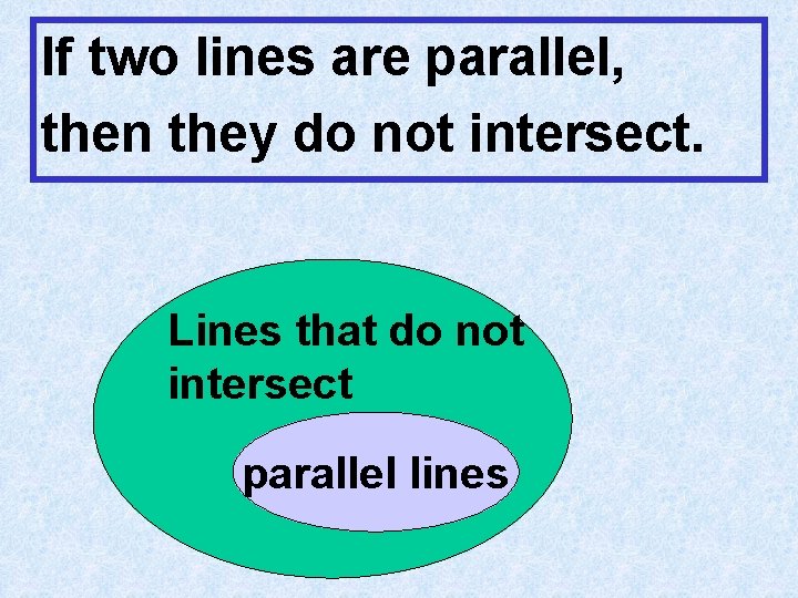 If two lines are parallel, then they do not intersect. Lines that do not