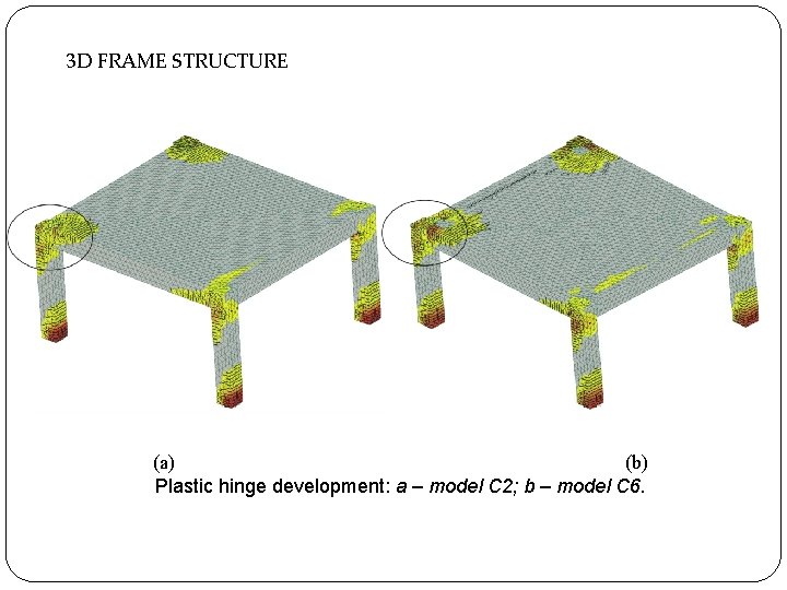 3 D FRAME STRUCTURE (a) (b) Plastic hinge development: a – model C 2;