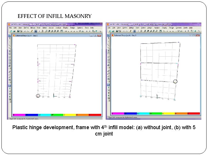 EFFECT OF INFILL MASONRY Plastic hinge development, frame with 4 th infill model: (a)