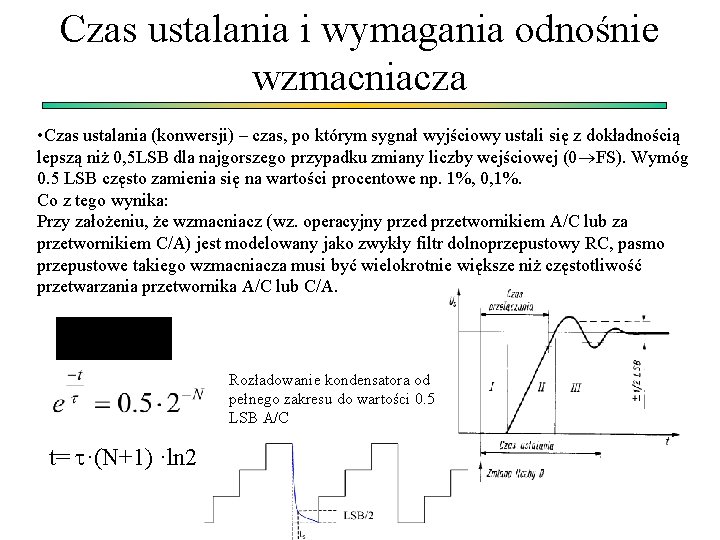 Czas ustalania i wymagania odnośnie wzmacniacza • Czas ustalania (konwersji) – czas, po którym