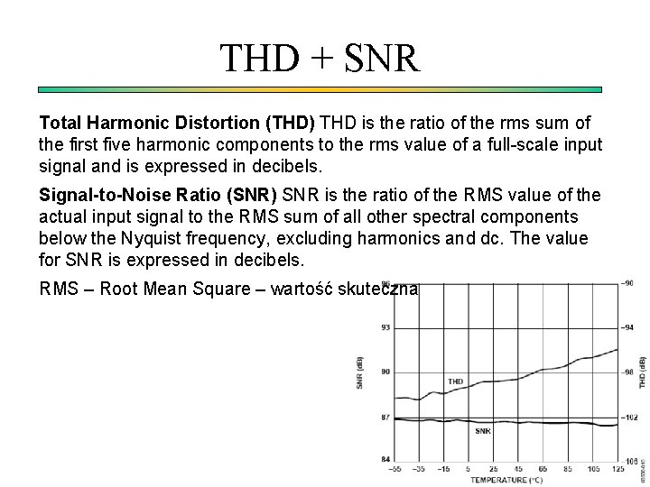 THD + SNR Total Harmonic Distortion (THD) THD is the ratio of the rms