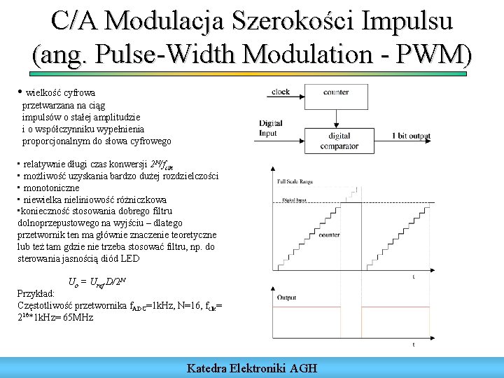 C/A Modulacja Szerokości Impulsu (ang. Pulse-Width Modulation - PWM) • wielkość cyfrowa przetwarzana na