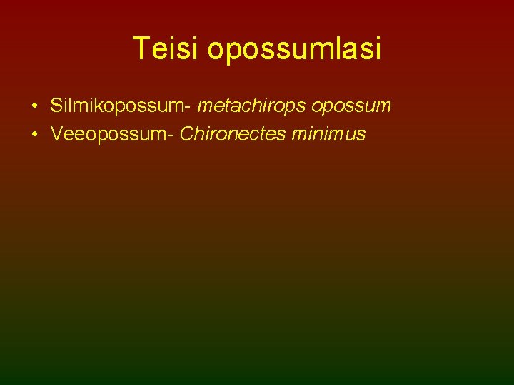 Teisi opossumlasi • Silmikopossum- metachirops opossum • Veeopossum- Chironectes minimus 