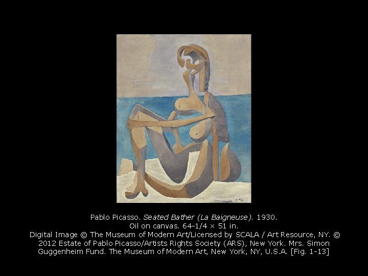 Pablo Picasso. Seated Bather (La Baigneuse). 1930. Oil on canvas. 64 -1/4 × 51