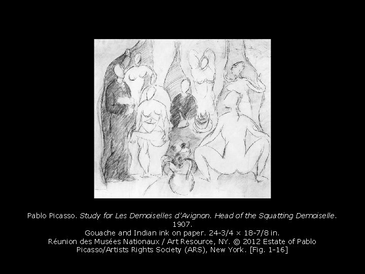 Pablo Picasso. Study for Les Demoiselles d’Avignon. Head of the Squatting Demoiselle. 1907. Gouache