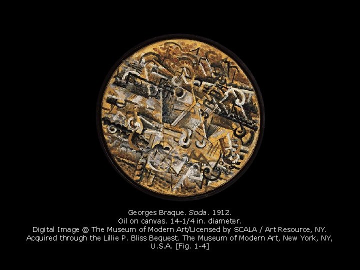 Georges Braque. Soda. 1912. Oil on canvas. 14 -1/4 in. diameter. Digital Image ©