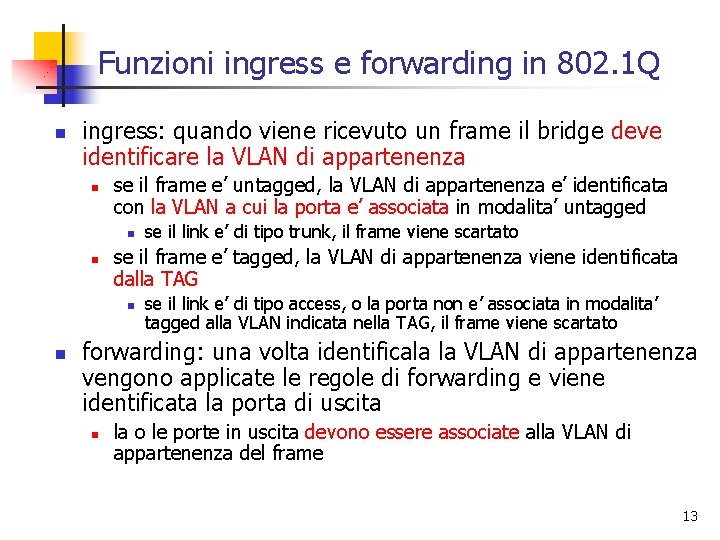 Funzioni ingress e forwarding in 802. 1 Q n ingress: quando viene ricevuto un Funzioni ingress e forwarding in 802. 1 Q n ingress: quando viene ricevuto un