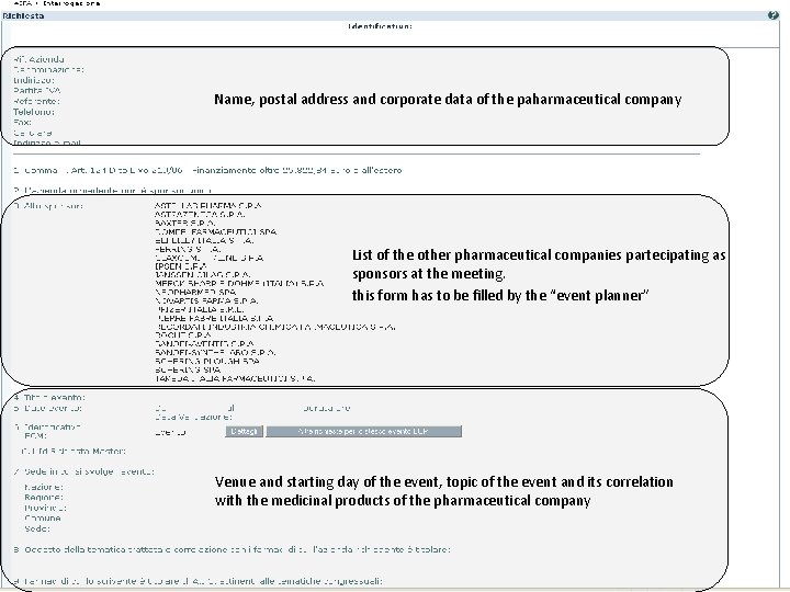 Name, postal address and corporate data of the paharmaceutical company List of the other