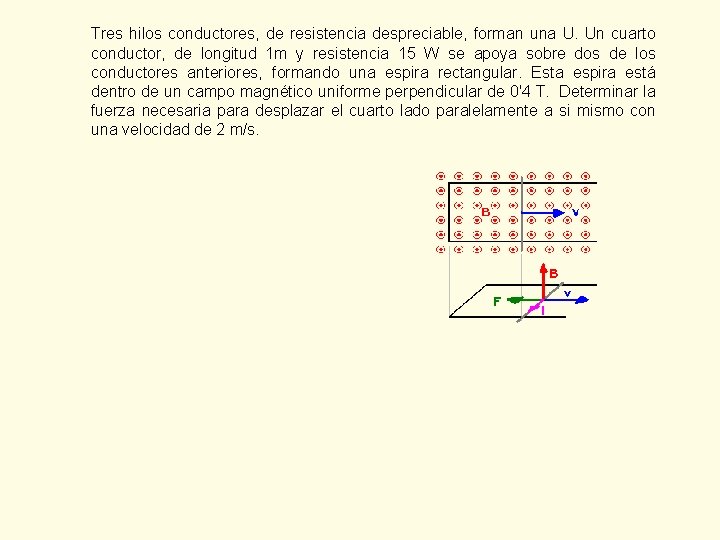 Tres hilos conductores, de resistencia despreciable, forman una U. Un cuarto conductor, de longitud Tres hilos conductores, de resistencia despreciable, forman una U. Un cuarto conductor, de longitud