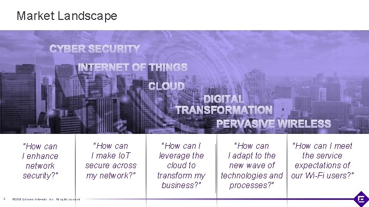 Market Landscape “How can I enhance network security? ” 2 © 2018 Extreme Networks,