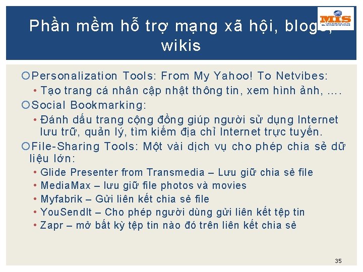 Phần mềm hỗ trợ mạng xã hội, blogs, wikis Personalization Tools: From My Yahoo!