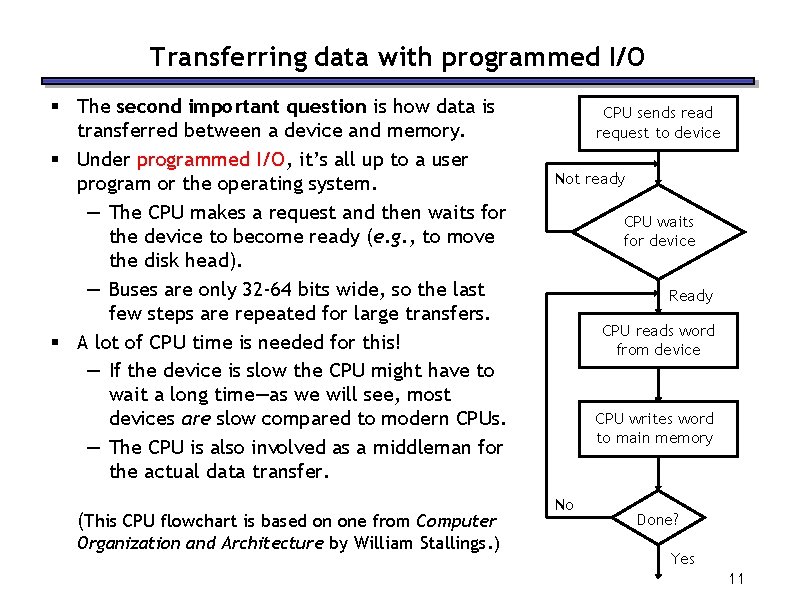 Transferring data with programmed I/O § The second important question is how data is
