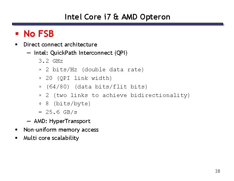 Intel Core i 7 & AMD Opteron § No FSB § § § Direct