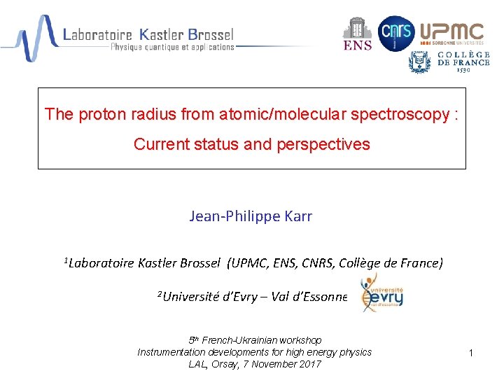 The proton radius from atomic/molecular spectroscopy : Current status and perspectives Jean-Philippe Karr 1