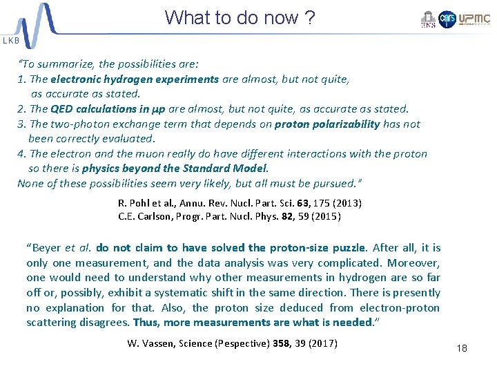 What to do now ? “To summarize, the possibilities are: 1. The electronic hydrogen