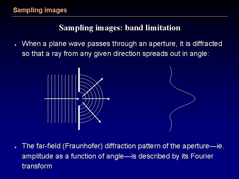 Sampling images: band limitation ● ● When a plane wave passes through an aperture,