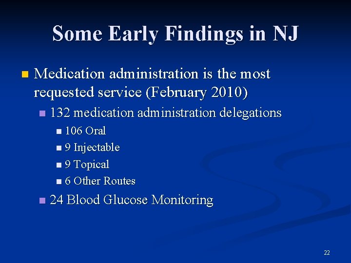 Some Early Findings in NJ n Medication administration is the most requested service (February