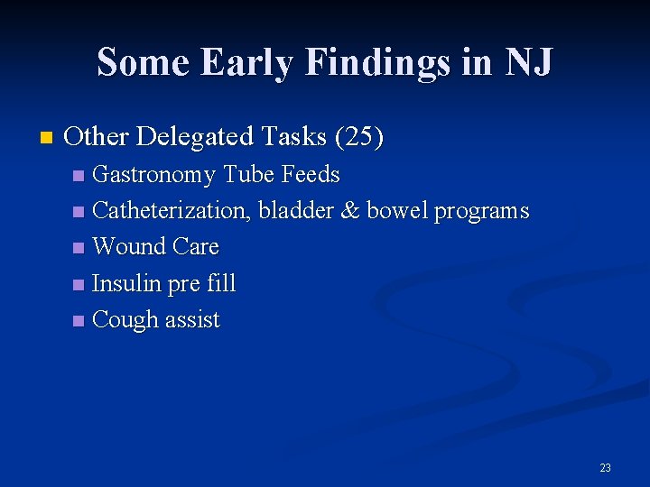 Some Early Findings in NJ n Other Delegated Tasks (25) Gastronomy Tube Feeds n