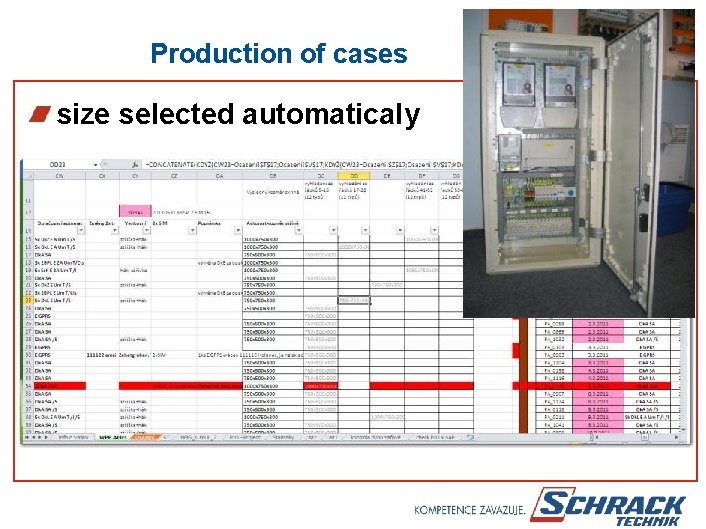 Production of cases size selected automaticaly 