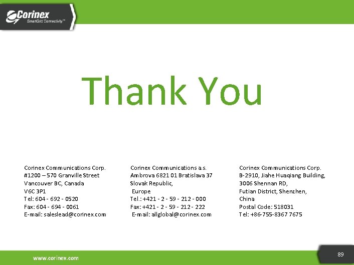 Thank You Corinex Communications Corp. #1200 – 570 Granville Street Vancouver BC, Canada V