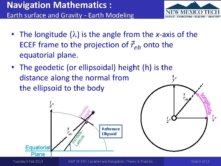 Navigation Mathematics : Earth surface and Gravity - Earth Modeling Equatorial Plane Tuesday 5