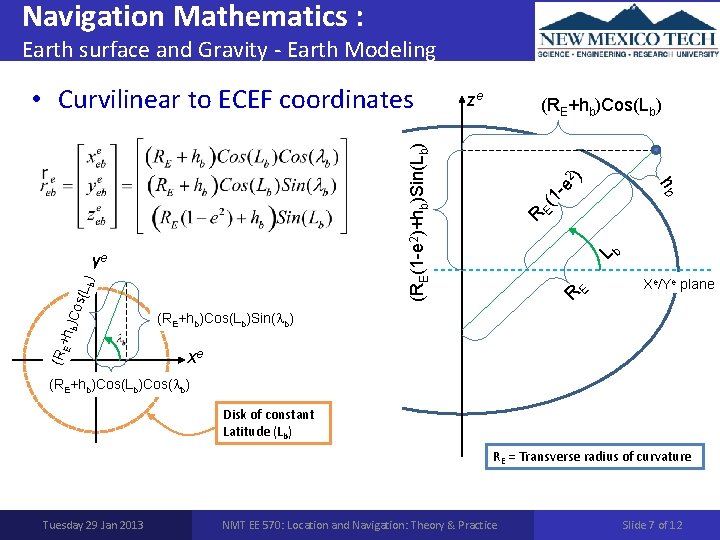 Navigation Mathematics : Earth surface and Gravity - Earth Modeling E +h b )Co