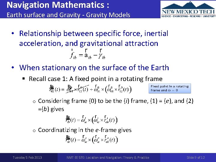 Navigation Mathematics : Earth surface and Gravity - Gravity Models • Relationship between specific