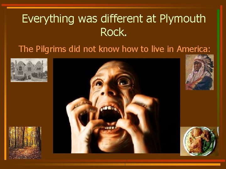 Everything was different at Plymouth Rock. The Pilgrims did not know how to live