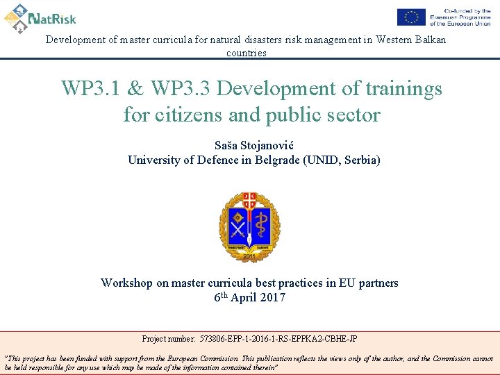 Development of master curricula for natural disasters risk management in Western Balkan countries WP