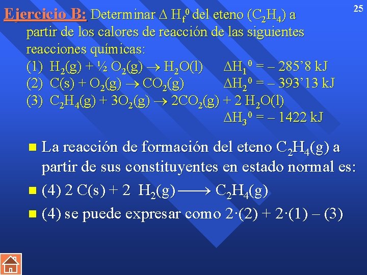 Ejercicio B: Determinar Hf 0 del eteno (C 2 H 4) a partir de