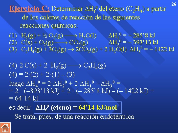 Ejercicio C: Determinar Hf 0 del eteno (C 2 H 4) a partir de