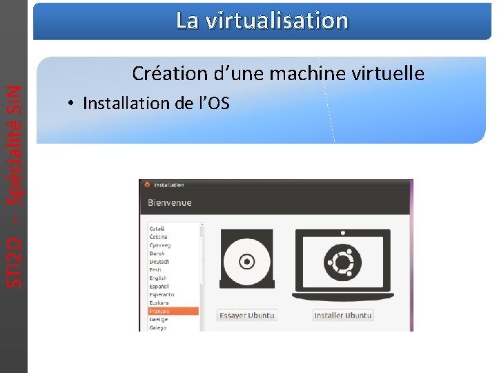 STI 2 D - Spécialité SIN La virtualisation Création d’une machine virtuelle • Installation