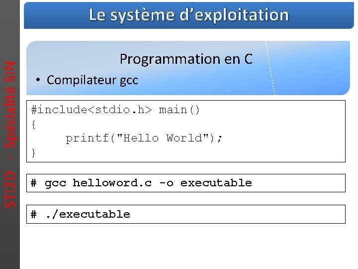 STI 2 D - Spécialité SIN Le système d’exploitation Programmation en C • Compilateur