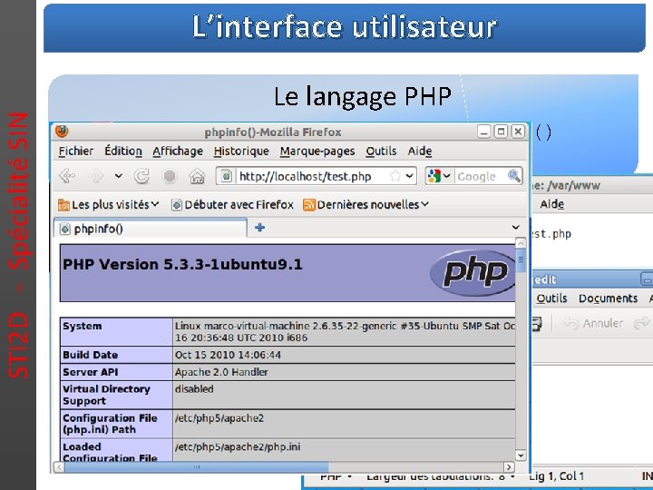 STI 2 D - Spécialité SIN L’interface utilisateur Le langage PHP • Vérification du