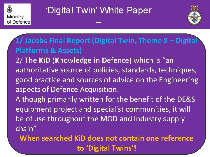 ‘Digital Twin’ White Paper – Why it was needed 1/ Jacobs Final Report (Digital