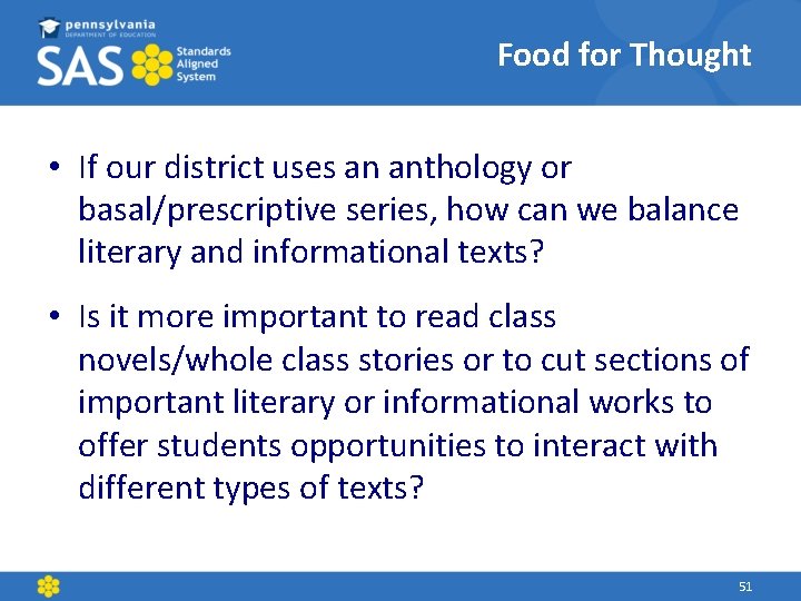Food for Thought • If our district uses an anthology or basal/prescriptive series, how