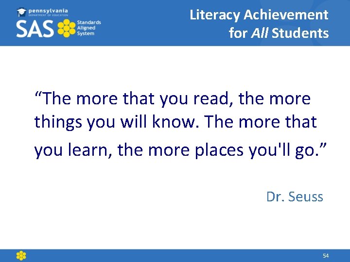 Literacy Achievement for All Students “The more that you read, the more things you