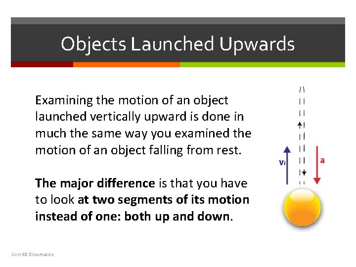 Objects Launched Upwards Examining the motion of an object launched vertically upward is done