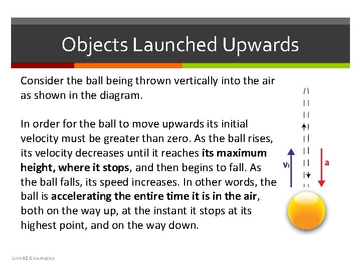Objects Launched Upwards Consider the ball being thrown vertically into the air as shown Objects Launched Upwards Consider the ball being thrown vertically into the air as shown