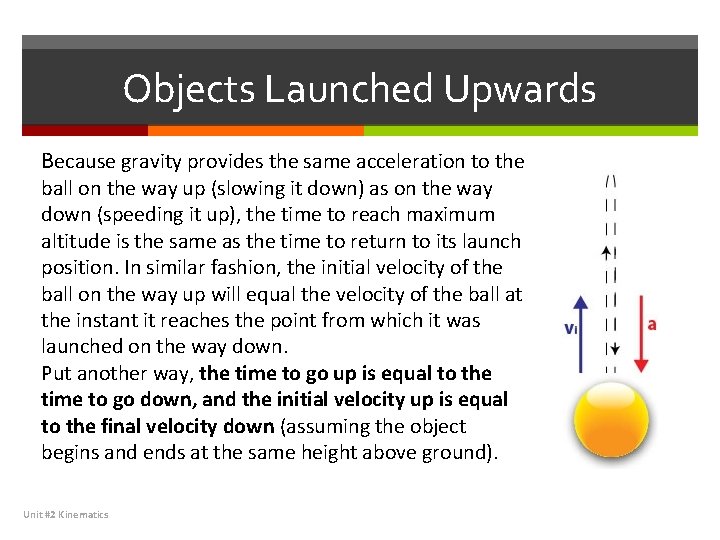 Objects Launched Upwards Because gravity provides the same acceleration to the ball on the