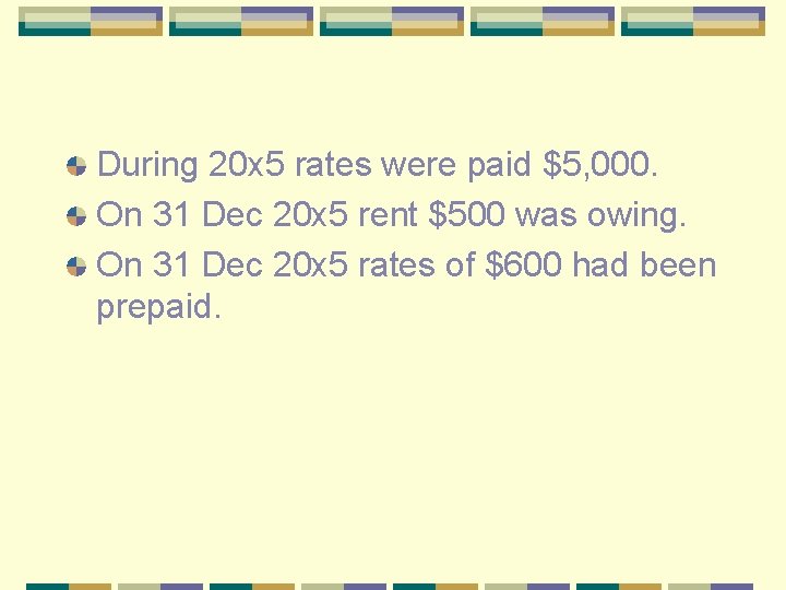 During 20 x 5 rates were paid $5, 000. On 31 Dec 20 x