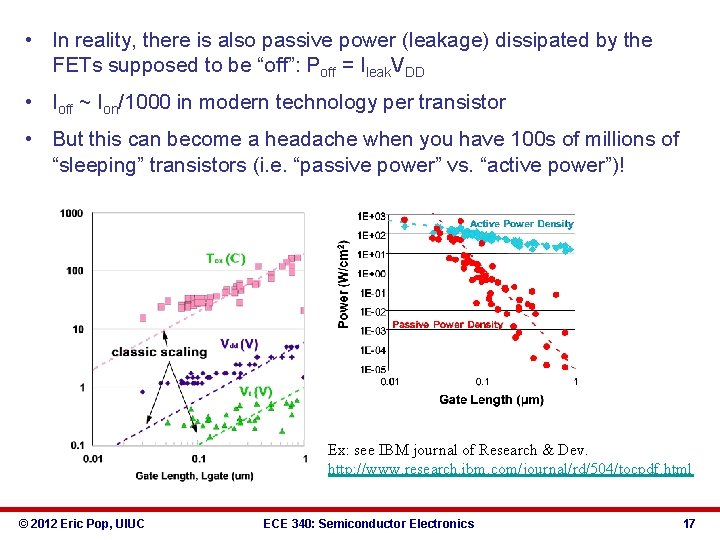  • In reality, there is also passive power (leakage) dissipated by the FETs