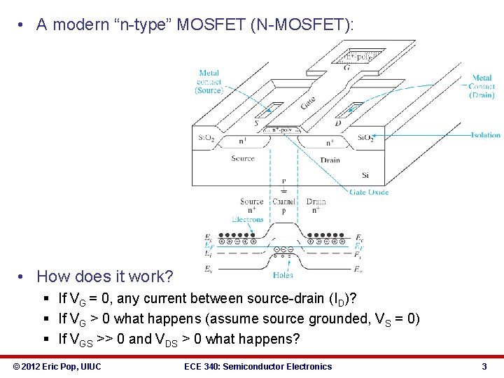  • A modern “n-type” MOSFET (N-MOSFET): • How does it work? § If