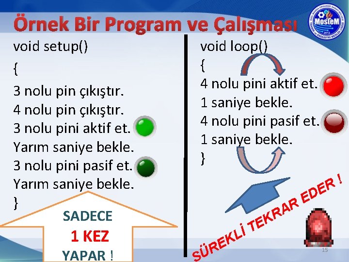 Örnek Bir Program ve Çalışması void setup() { 3 nolu pin çıkıştır. 4 nolu