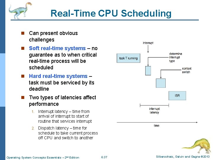 Real-Time CPU Scheduling n Can present obvious challenges n Soft real-time systems – no